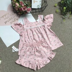Bộ hoa thô bé gái tay trễ ngực ren size 4 -8